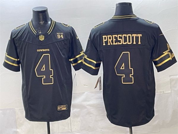 Dallas Cowboys #4 Dak Prescott Black Gold 2025 F.U.S.E. 94 Marshawn Kneeland Memorial Patch Vapor Limited Stitched Jersey