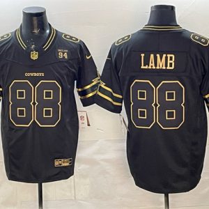 Dallas Cowboys #88 CeeDee Lamb Black Gold 2025 F.U.S.E. 94 Marshawn Kneeland Memorial Patch Vapor Limited Stitched Jersey