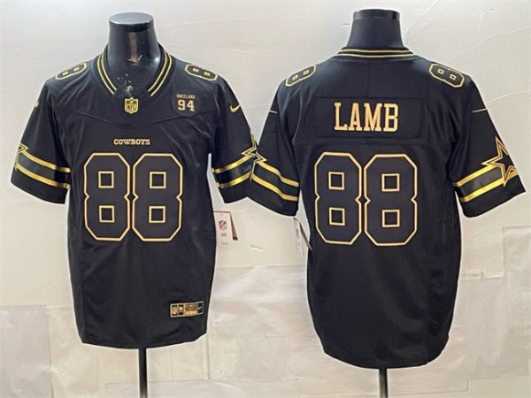 Dallas Cowboys #88 CeeDee Lamb Black Gold 2025 F.U.S.E. 94 Marshawn Kneeland Memorial Patch Vapor Limited Stitched Jersey