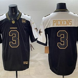 Dallas Cowboys #3 George pickens Black Gold 2025 F.U.S.E. 94 Marshawn Kneeland Memorial Patch Vapor Limited Stitched Jersey