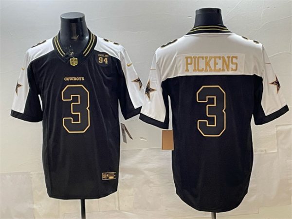 Dallas Cowboys #3 George pickens Black Gold 2025 F.U.S.E. 94 Marshawn Kneeland Memorial Patch Vapor Limited Stitched Jersey