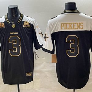 Dallas Cowboys #3 George pickens Black Gold 2025 F.U.S.E. With 5x Super Bowl Champions Established In 1960 Patch Vapor Limited Stitched Jersey