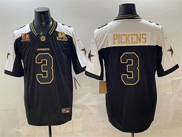Dallas Cowboys #3 George pickens Black Gold 2025 F.U.S.E. With 5x Super Bowl Champions Established In 1960 Patch Vapor Limited Stitched Jersey