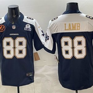 Dallas Cowboys #88 CeeDee Lamb Navy F.U.S.E. With John Madden Patch Established In 1960 Patch Thanksgiving Vapor Limited Stitched Jersey