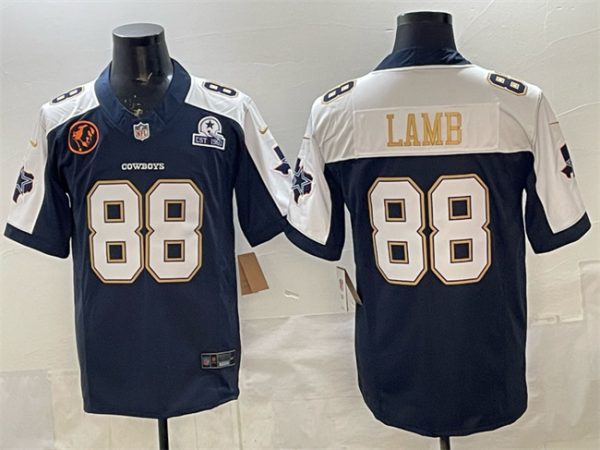 Dallas Cowboys #88 CeeDee Lamb Navy F.U.S.E. With John Madden Patch Established In 1960 Patch Thanksgiving Vapor Limited Stitched Jersey