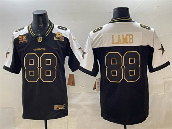 Dallas Cowboys #88 CeeDee Lamb Black Gold F.U.S.E. With 5x Super Bowl Champions Established In 1960 Patch Vapor Limited Stitched Jersey