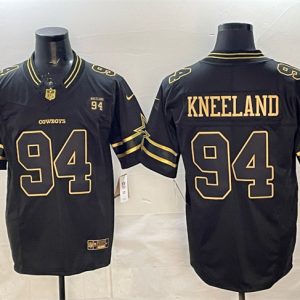 Dallas Cowboys #94 Marshawn Kneeland Black Gold 2025 F.U.S.E. 94 Marshawn Kneeland Memorial Patch Vapor Limited Stitched Jersey