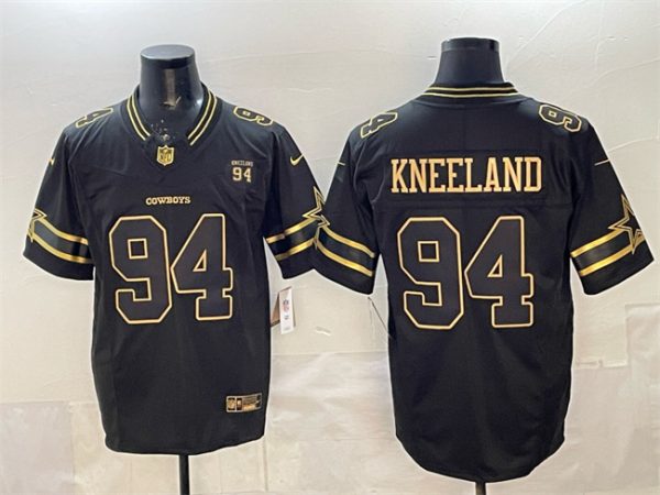 Dallas Cowboys #94 Marshawn Kneeland Black Gold 2025 F.U.S.E. 94 Marshawn Kneeland Memorial Patch Vapor Limited Stitched Jersey