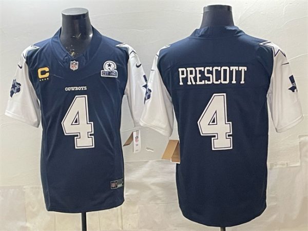 Dallas Cowboys #4 Dak Prescott Navy F.U.S.E. With Established In 1960 Patch And 4-Star C Patch Vapor Limited Stitched Jersey