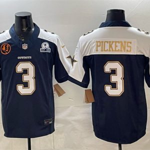 Dallas Cowboys #3 George pickens Navy F.U.S.E. With John Madden Patch Established In 1960 Patch Thanksgiving Vapor Limited Stitched Jersey