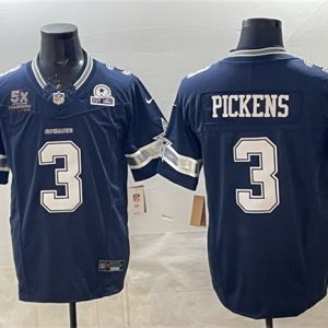 Dallas Cowboys #3 George pickens Navy F.U.S.E. With 5x Super Bowl Champions Established In 1960 Patch Vapor Limited Stitched Jersey