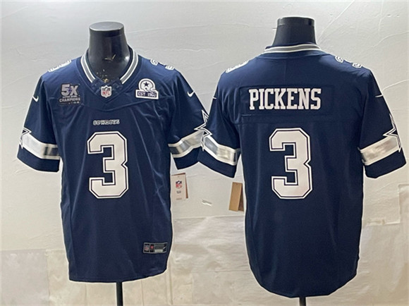 Dallas Cowboys #3 George pickens Navy F.U.S.E. With 5x Super Bowl Champions Established In 1960 Patch Vapor Limited Stitched Jersey