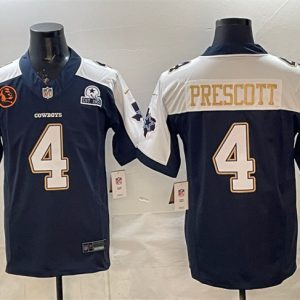 Dallas Cowboys #4 Dak Prescott Navy F.U.S.E. With John Madden Patch Established In 1960 Patch Thanksgiving Vapor Limited Stitched Jersey