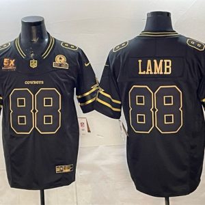 Dallas Cowboys #88 CeeDee Lamb Black Gold 2025 F.U.S.E. With 5x Super Bowl Champions Established In 1960 Patch Vapor Limited Stitched Jersey