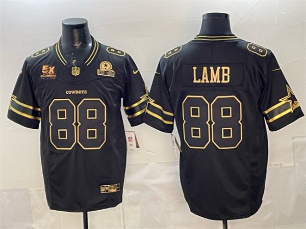 Dallas Cowboys #88 CeeDee Lamb Black Gold 2025 F.U.S.E. With 5x Super Bowl Champions Established In 1960 Patch Vapor Limited Stitched Jersey