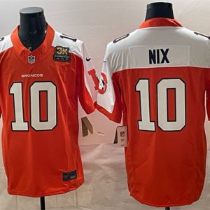 Denver Broncos #10 Bo Nix Orange 2024 F.U.S.E. With 3-Time Champions Patch Throwback Vapor Limited Alternate Stitched Jersey