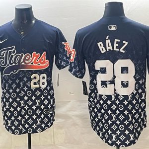 Detroit Tigers #28 Javier B¨¢ez Navy With Patch Vapor Premier Limited Stitched Jersey