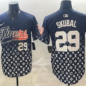 Detroit Tigers #29 Tarik Skubal Navy With Patch Vapor Premier Limited Stitched Jersey