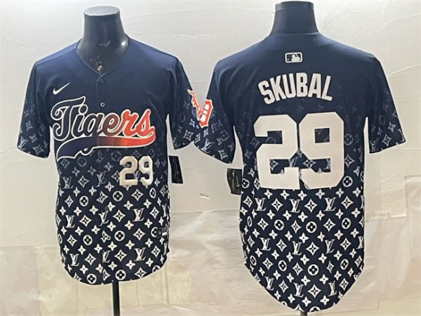 Detroit Tigers #29 Tarik Skubal Navy With Patch Vapor Premier Limited Stitched Jersey