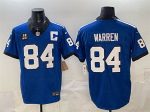 Indianapolis Colts #84 Tyler Warren Blue 2025 F.U.S.E. Jim Irsay Patch Throwback Vapor Limited Stitched Jersey