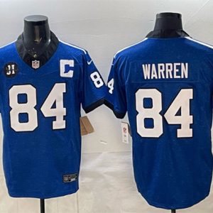 Indianapolis Colts #84 Tyler Warren Blue 2025 F.U.S.E. Jim Irsay Patch Throwback Vapor Limited Stitched Jersey