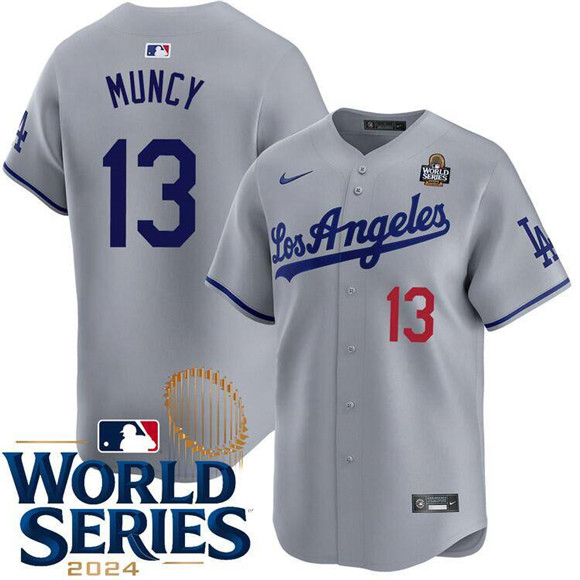 Los Angeles Dodgers #13 Max Muncy Gray 2024 World Series Patch Limited Stitched Jersey