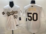 Los Angeles Dodgers #50 Mookie Betts White Gold 2025 World Series Champions Patch Limited Stitched Jersey