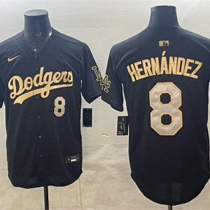 Los Angeles Dodgers #8 Enrique Hern¨¢ndez Black Gold 2025 World Series Champions Patch Limited Stitched Jersey