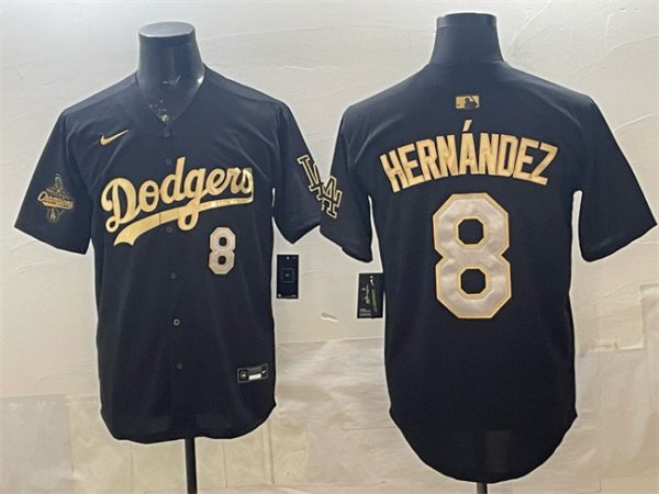 Los Angeles Dodgers #8 Enrique Hern¨¢ndez Black Gold 2025 World Series Champions Patch Limited Stitched Jersey