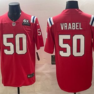New England Patriots #50 Mike Vrabel Red With 6x Super Bowl Champions Patch Vapor Limited Stitched Jersey