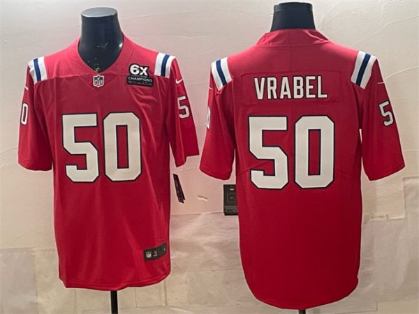 New England Patriots #50 Mike Vrabel Red With 6x Super Bowl Champions Patch Vapor Limited Stitched Jersey
