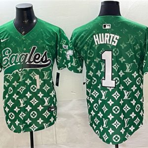 Philadelphia Eagles #1 Jalen Hurts Green With Patch Limited Stitched Jersey