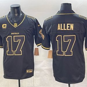Buffalo Bills #17 Josh Allen Black Gold 2025 F.U.S.E. ¡°Rivalries¡± With 4-Star C Patch Vapor Limited Stitched Jersey
