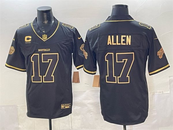 Buffalo Bills #17 Josh Allen Black Gold 2025 F.U.S.E. ¡°Rivalries¡± With 4-Star C Patch Vapor Limited Stitched Jersey