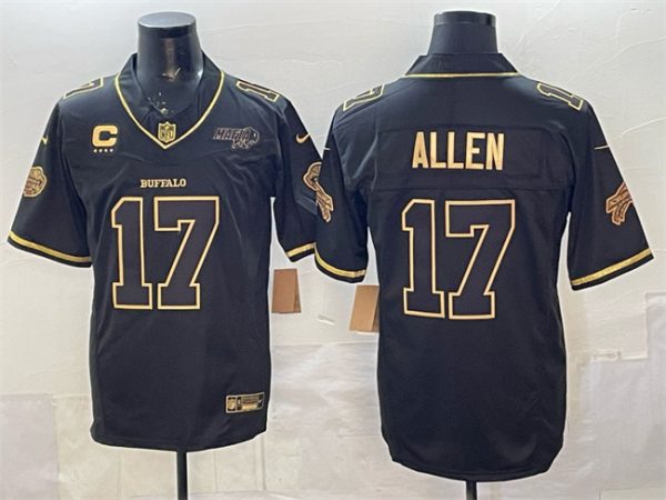 Buffalo Bills #17 Josh Allen Black Gold 2025 F.U.S.E. ¡°Rivalries¡± With Bills Mafia Patch 4-Star C Patch Vapor Limited Stitched Jersey