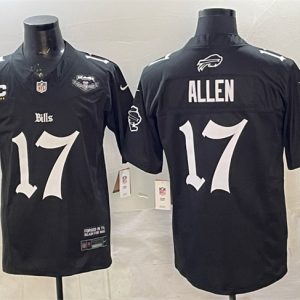 Buffalo Bills #17 Josh Allen Black 2025 F.U.S.E. 'Gothic Cold Front Edition' With Farewell Patch 4-Star C Patch Vapor Limited Stitched Jersey