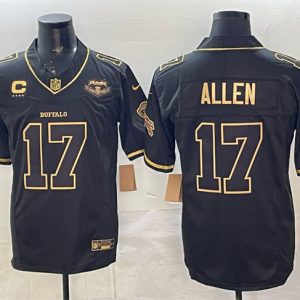 Buffalo Bills #17 Josh Allen Black Gold 2025 F.U.S.E. ¡°Rivalries¡± With Farewell Patch 4-Star C Patch Vapor Limited Stitched Jersey