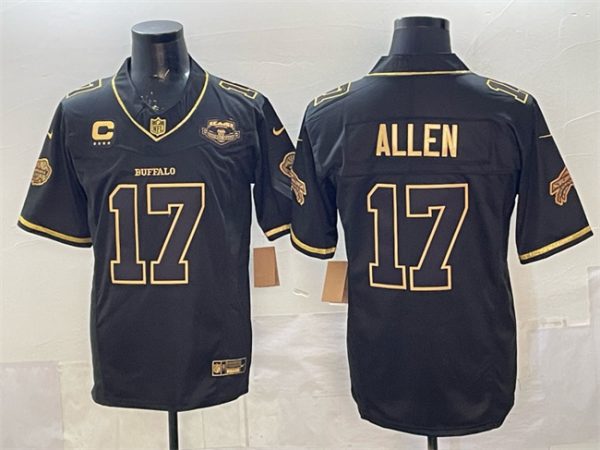 Buffalo Bills #17 Josh Allen Black Gold 2025 F.U.S.E. ¡°Rivalries¡± With Farewell Patch 4-Star C Patch Vapor Limited Stitched Jersey