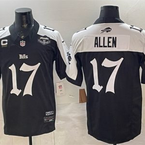 Buffalo Bills #17 Josh Allen Black White 2025 F.U.S.E. 'Gothic Cold Front Edition' With Farewell Patch 4-Star C Patch Vapor Limited Stitched Jersey