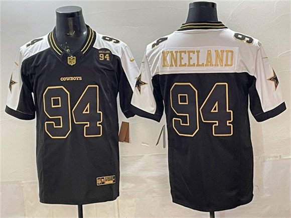 Dallas Cowboys #94 Marshawn Kneeland Black Gold 2025 F.U.S.E. 94 Marshawn Kneeland Memorial Patch Vapor Limited Stitched Jersey
