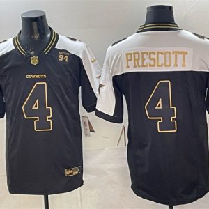 Dallas Cowboys #4 Dak Prescott Black Gold 2025 F.U.S.E. 94 Marshawn Kneeland Memorial Patch Vapor Limited Stitched Jersey
