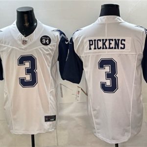 Dallas Cowboys #3 George pickens White F.U.S.E. 94 Marshawn Kneeland Memorial Patch Thanksgiving Vapor Limited Stitched Jersey