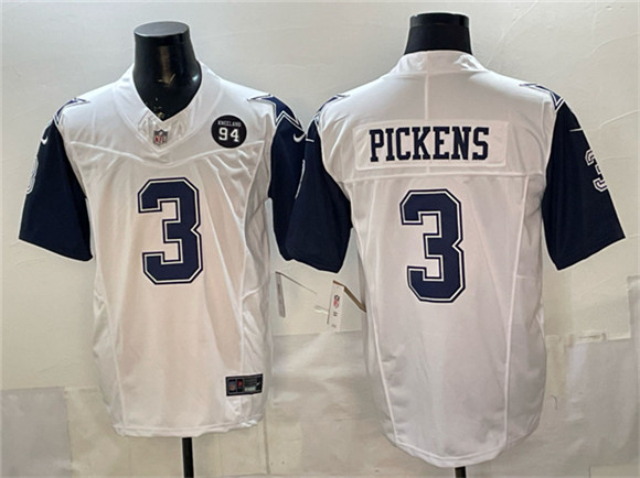 Dallas Cowboys #3 George pickens White F.U.S.E. 94 Marshawn Kneeland Memorial Patch Thanksgiving Vapor Limited Stitched Jersey