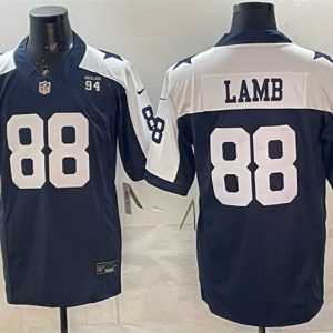 Dallas Cowboys #88 CeeDee Lamb Navy F.U.S.E. 94 Marshawn Kneeland Memorial Patch Vapor Limited Stitched Jersey