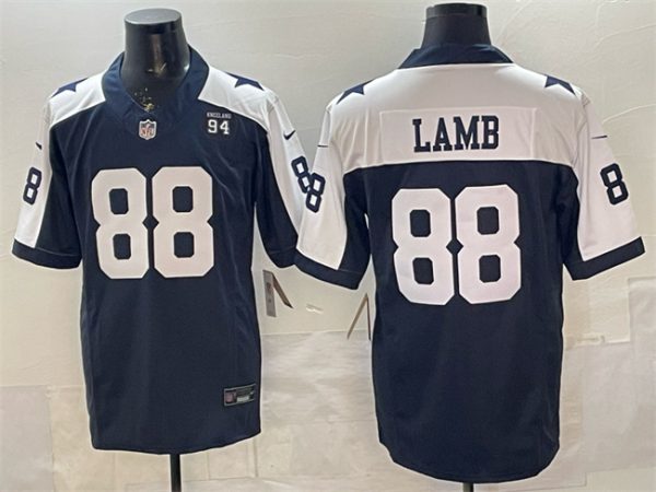 Dallas Cowboys #88 CeeDee Lamb Navy F.U.S.E. 94 Marshawn Kneeland Memorial Patch Vapor Limited Stitched Jersey