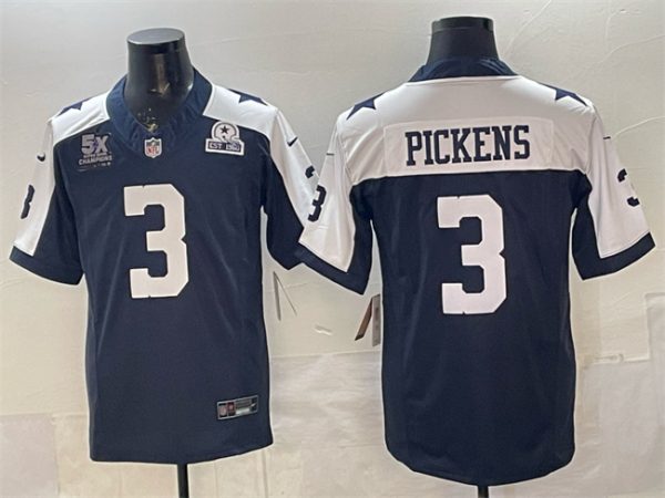 Dallas Cowboys #3 George pickens Navy F.U.S.E. With 5x Super Bowl Champions Established In 1960 Patch Thanksgiving Vapor Limited Stitched Jersey