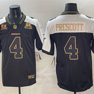 Dallas Cowboys #4 Dak Prescott Black Gold 2025 F.U.S.E. With 5x Super Bowl Champions Established In 1960 Patch Vapor Limited Stitched Jersey