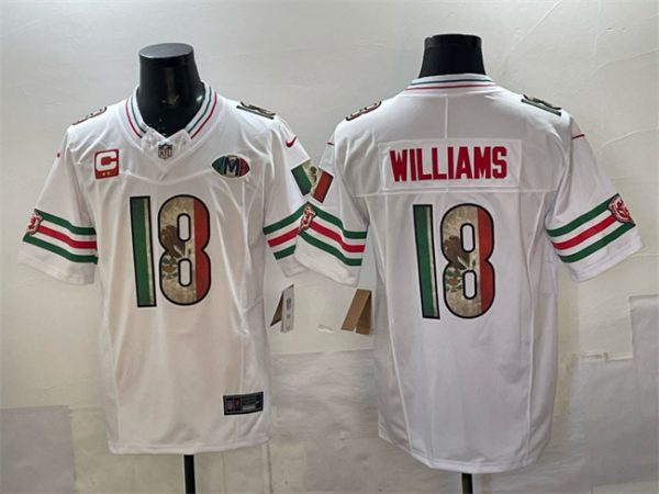 Chicago Bears #18 Caleb Williams White Mexico F.U.S.E. With 2-star C Patch And VMH Patch Throwback Stitched Jersey