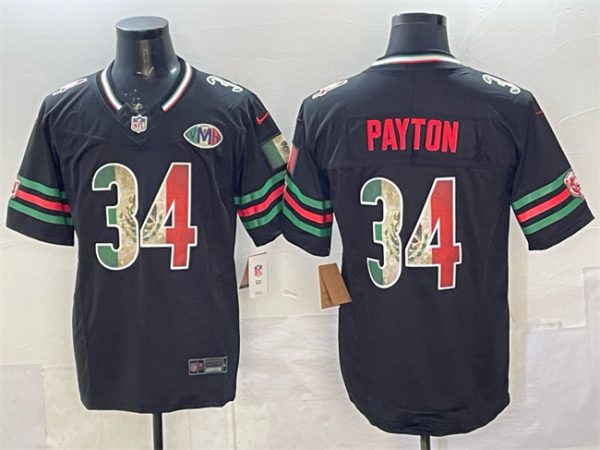 Chicago Bears #34 Walter Payton Black Mexico F.U.S.E. With VMH Patch Stitched Jersey