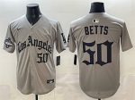 Los Angeles Dodgers #50 Mookie Betts Grey LA Gothic Style With 2025 World Series Champions Patch Limited Stitched Jersey
